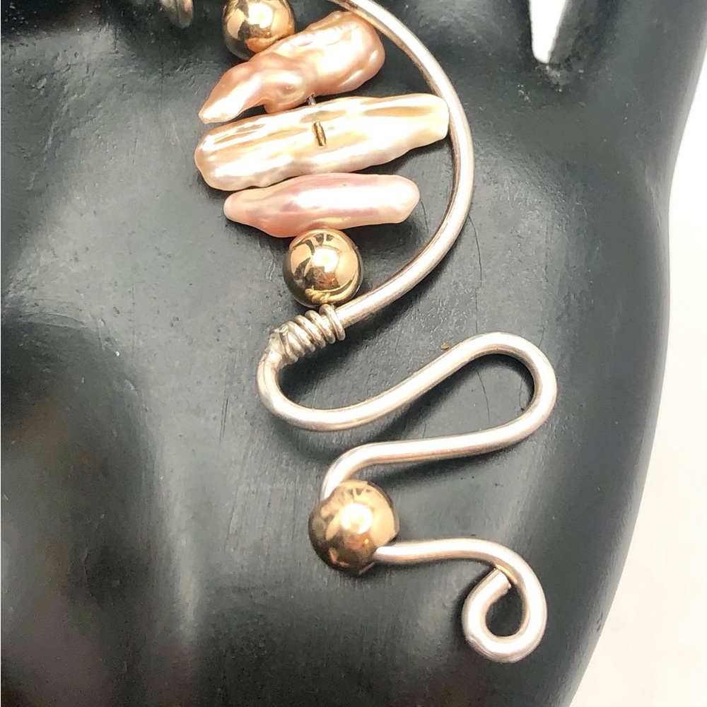 Artisan Biwa Pearls Two Tone Sterling Silver Pendant